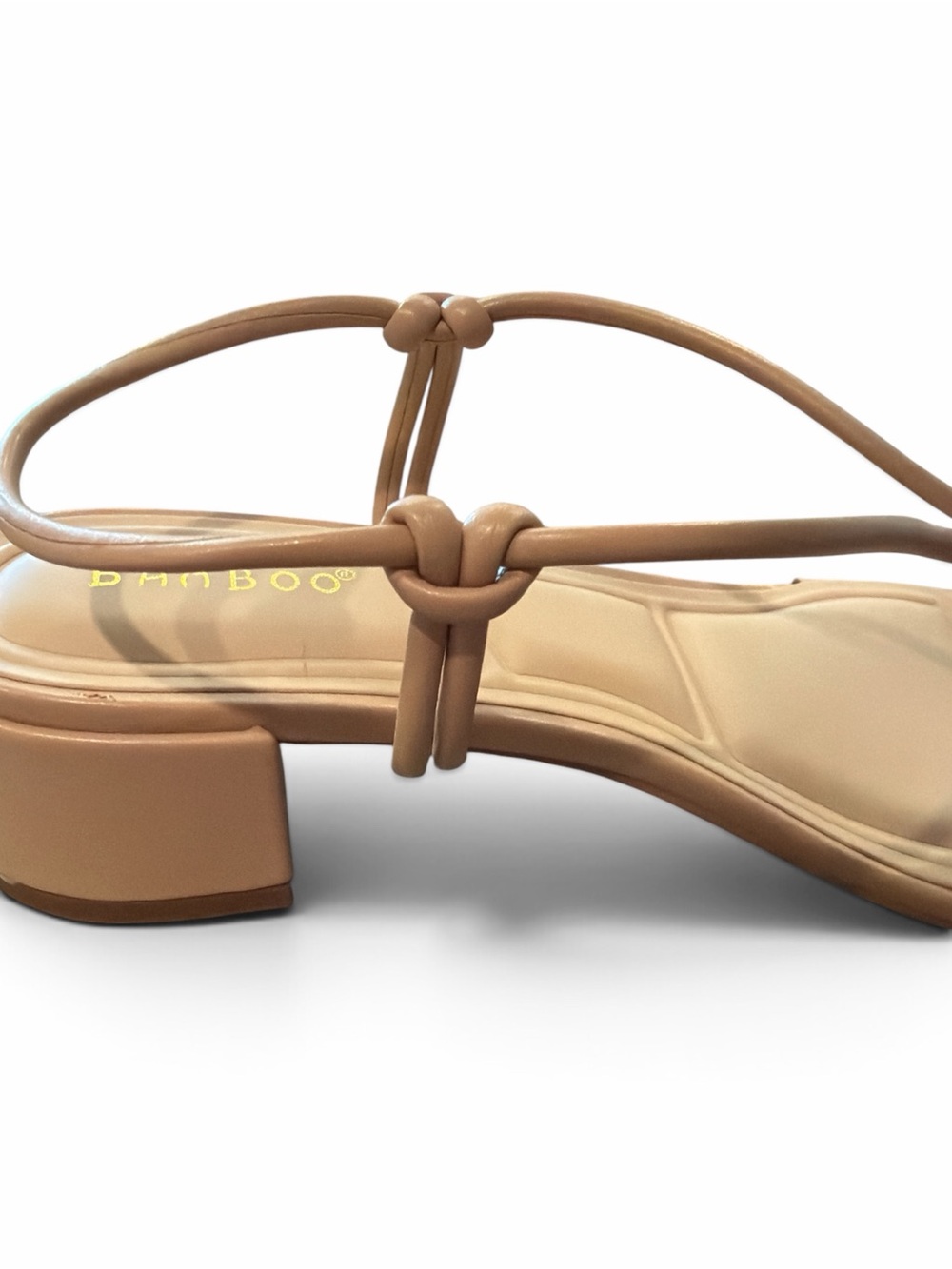 Bamboo Strap Sandal Size 10 Nude Block Heel Gold Hardware Detail Square Toe NEW - Picture 8 of 14